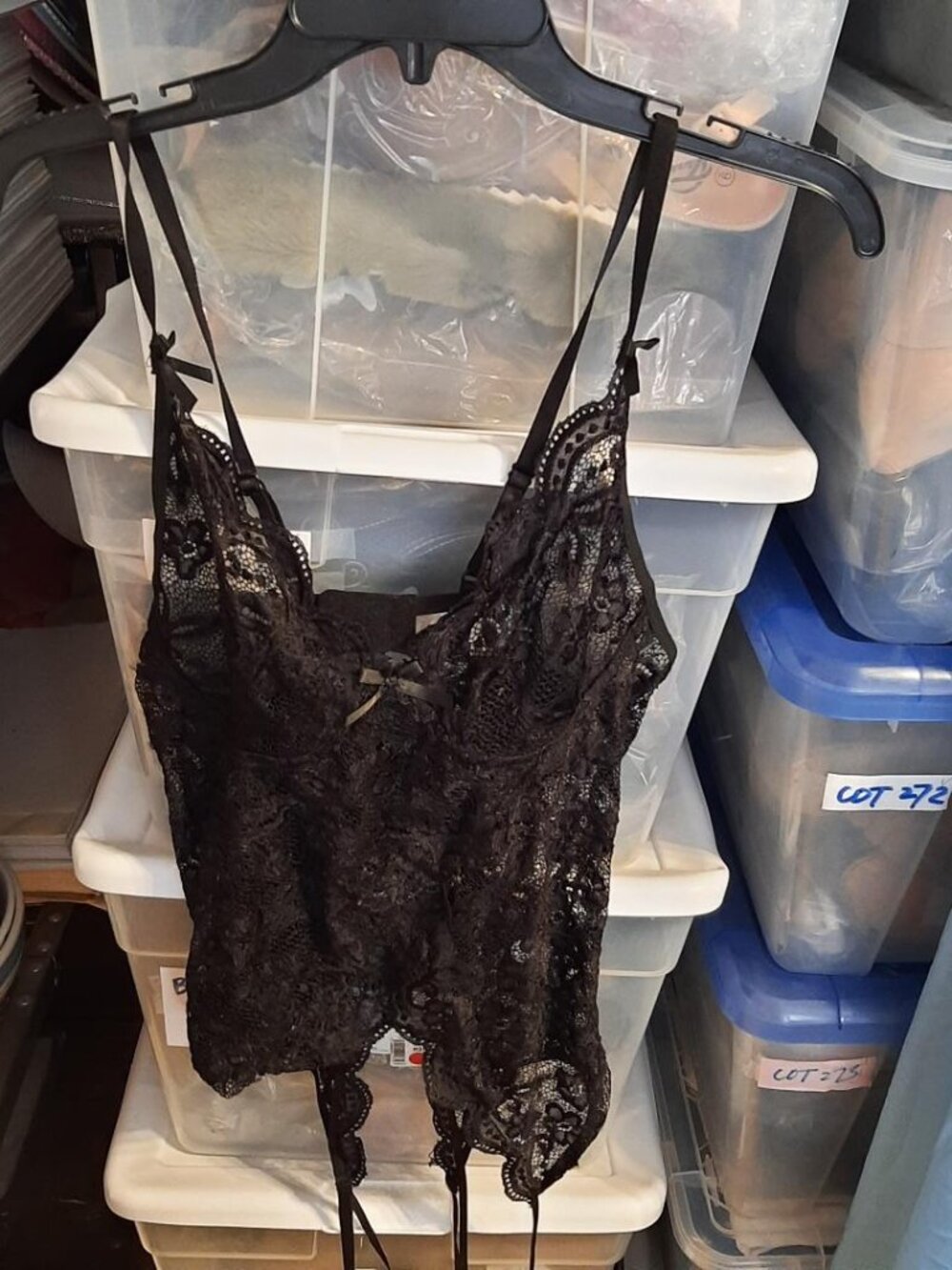 NEW ! Vintage Delicates Black Satin Lace Bodysuit Size XL